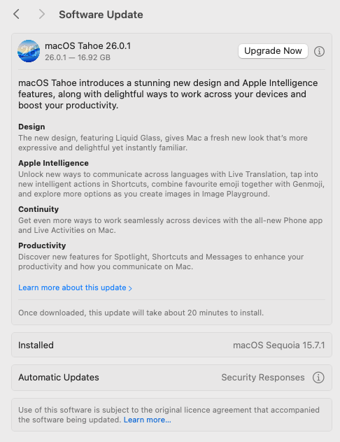 macOS Tahoe Upgrade Not Ready