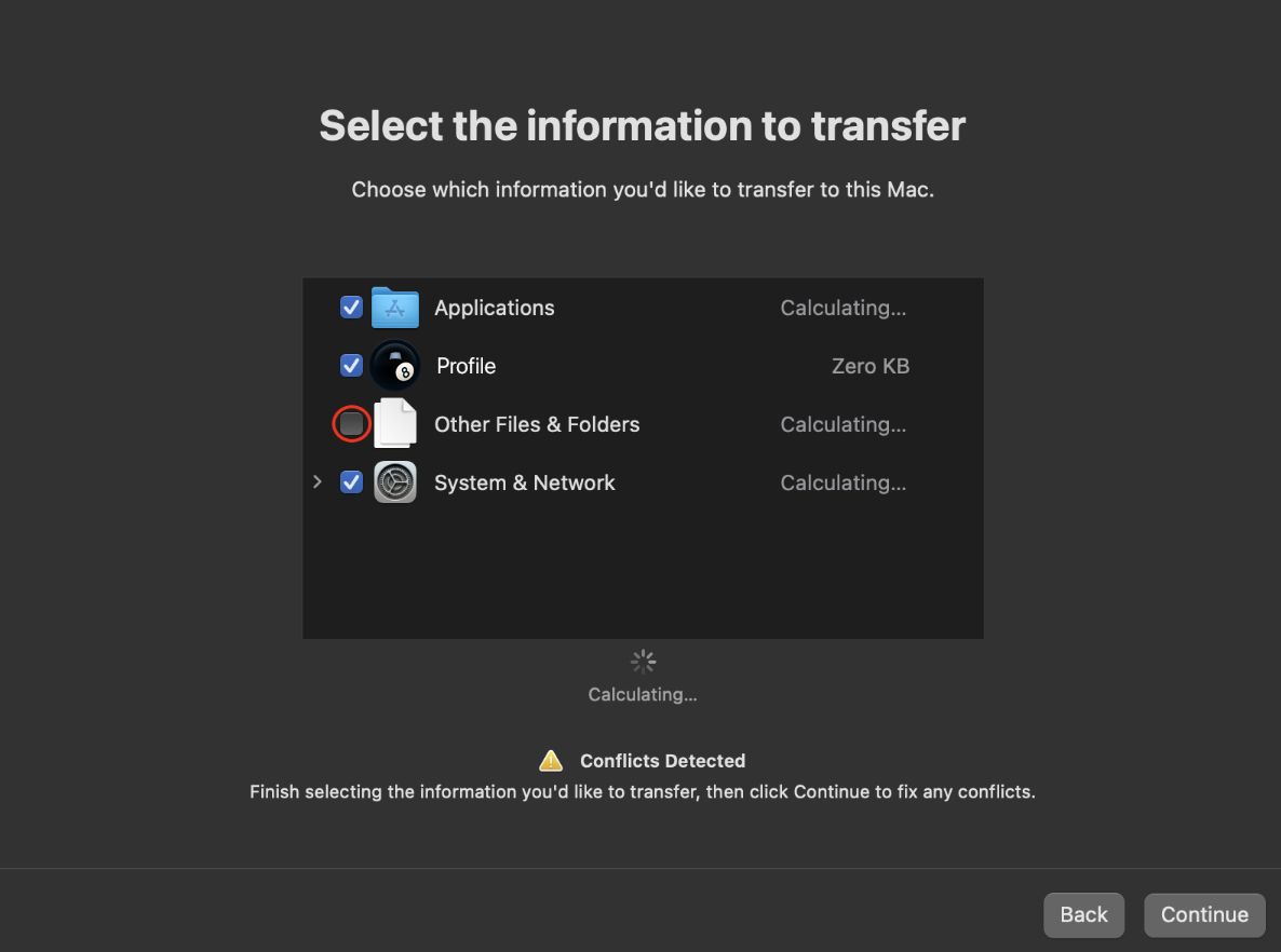Migration Assistant Transfer Options